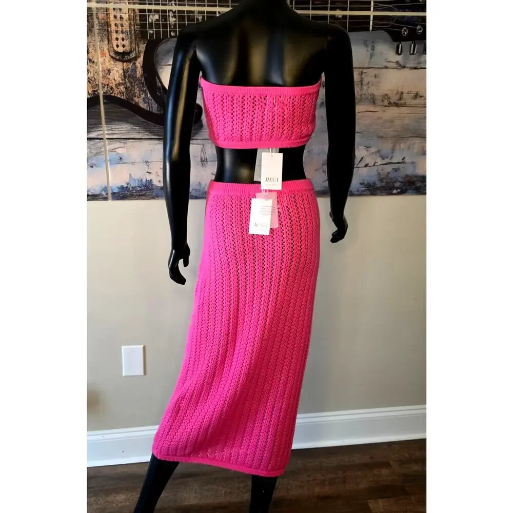 MISA Los Angeles Flamingo Pink Crochet 2 Piece Set NWT - Picture 2 of 16